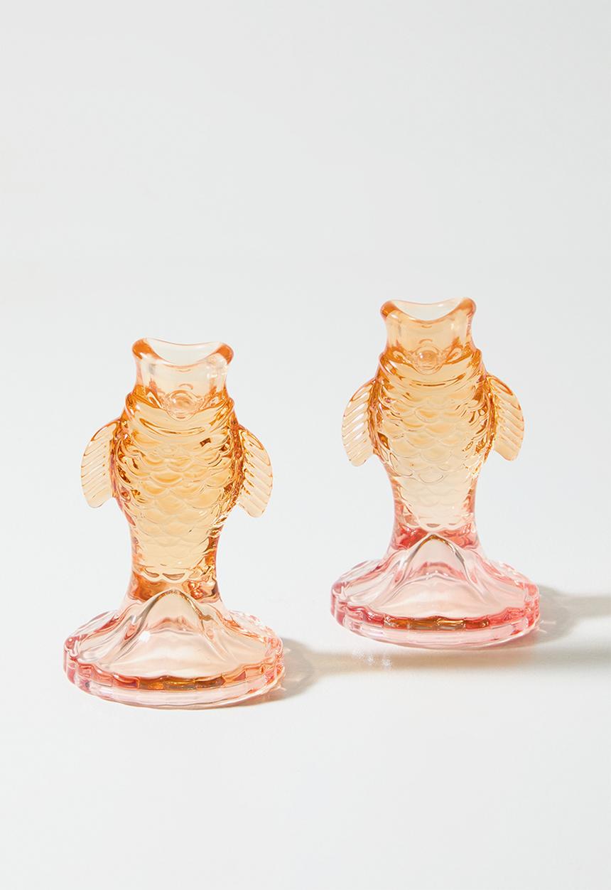 Sixth Floor - Glass Fish Candle Holder Set 2