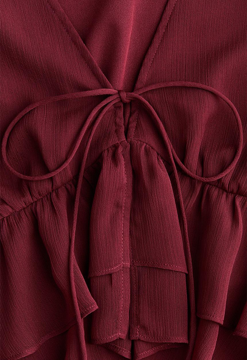 H&M - Frill-trimmed chiffon top - burgundy