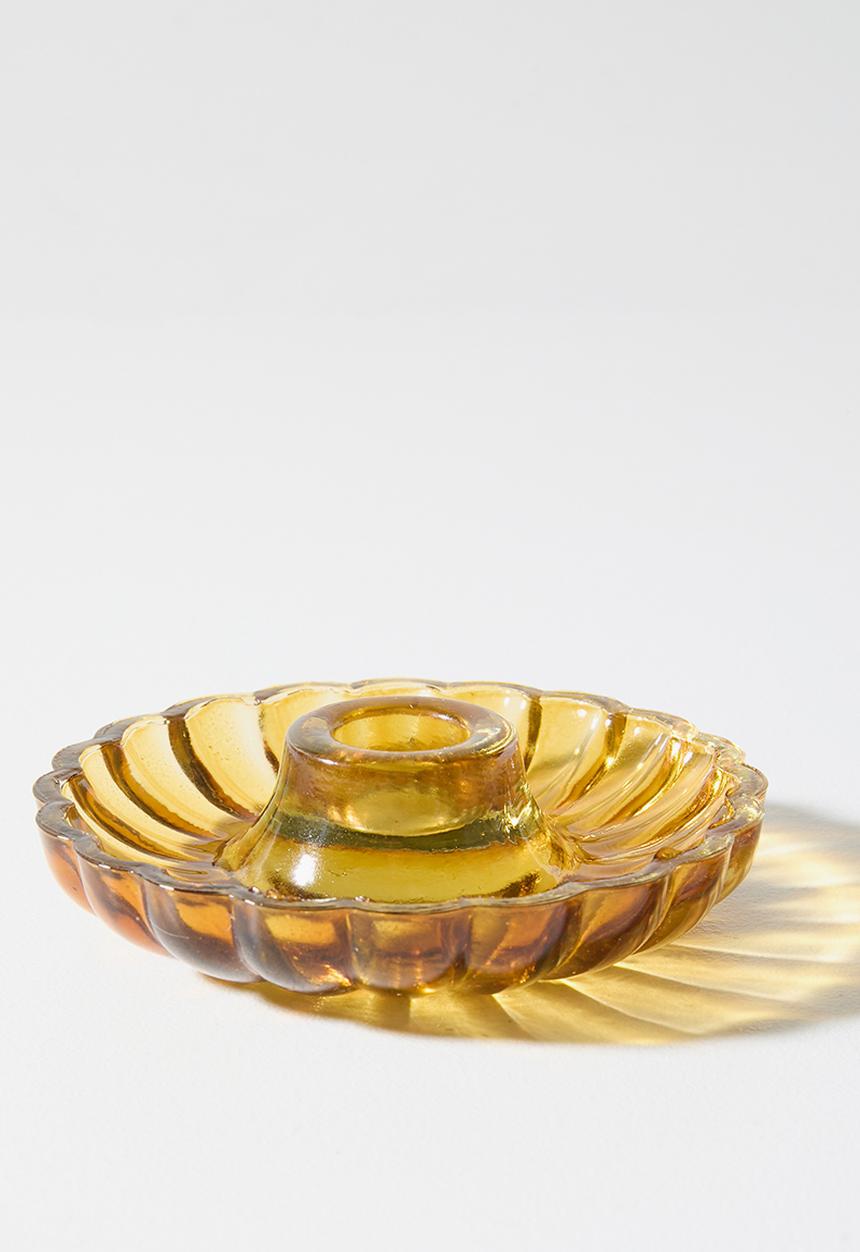 Sixth Floor - Scalloped Glass Candle Holder Amber