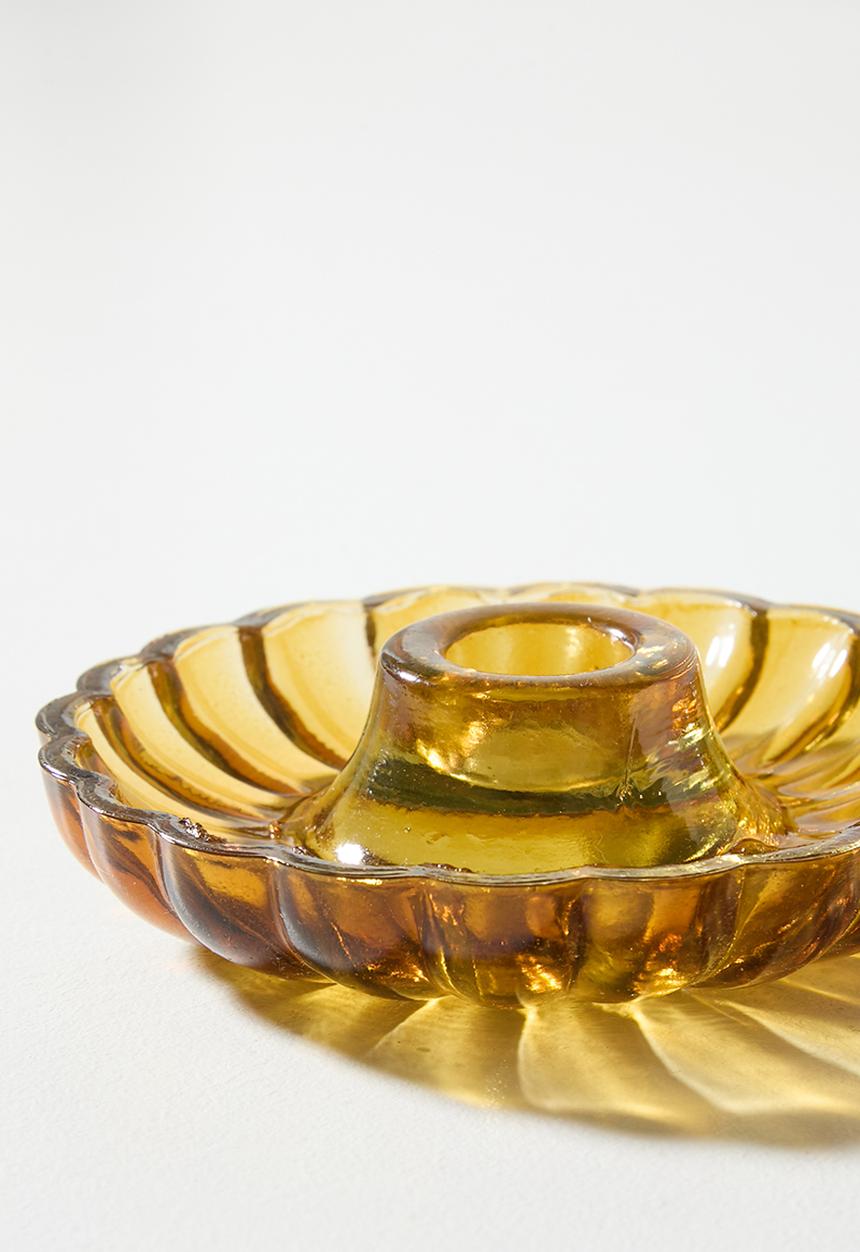 Sixth Floor - Scalloped Glass Candle Holder Amber