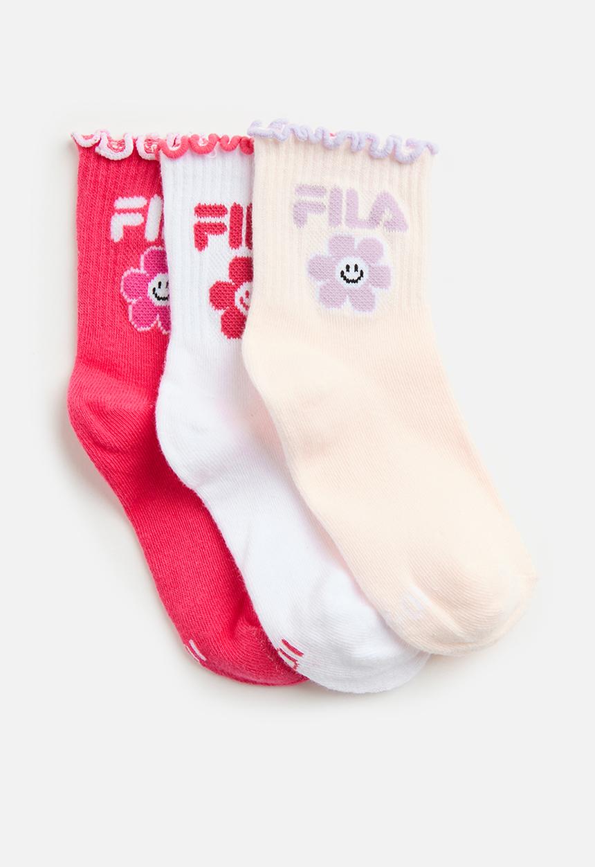 FILA - Daisy Lettuce Edge Three Quarter Sock - Rouge Red/ Cherry Blossom/ White