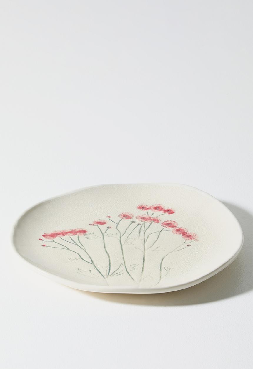 Sixth Floor - Plate Field Flower Stoneware - Neutral & Red