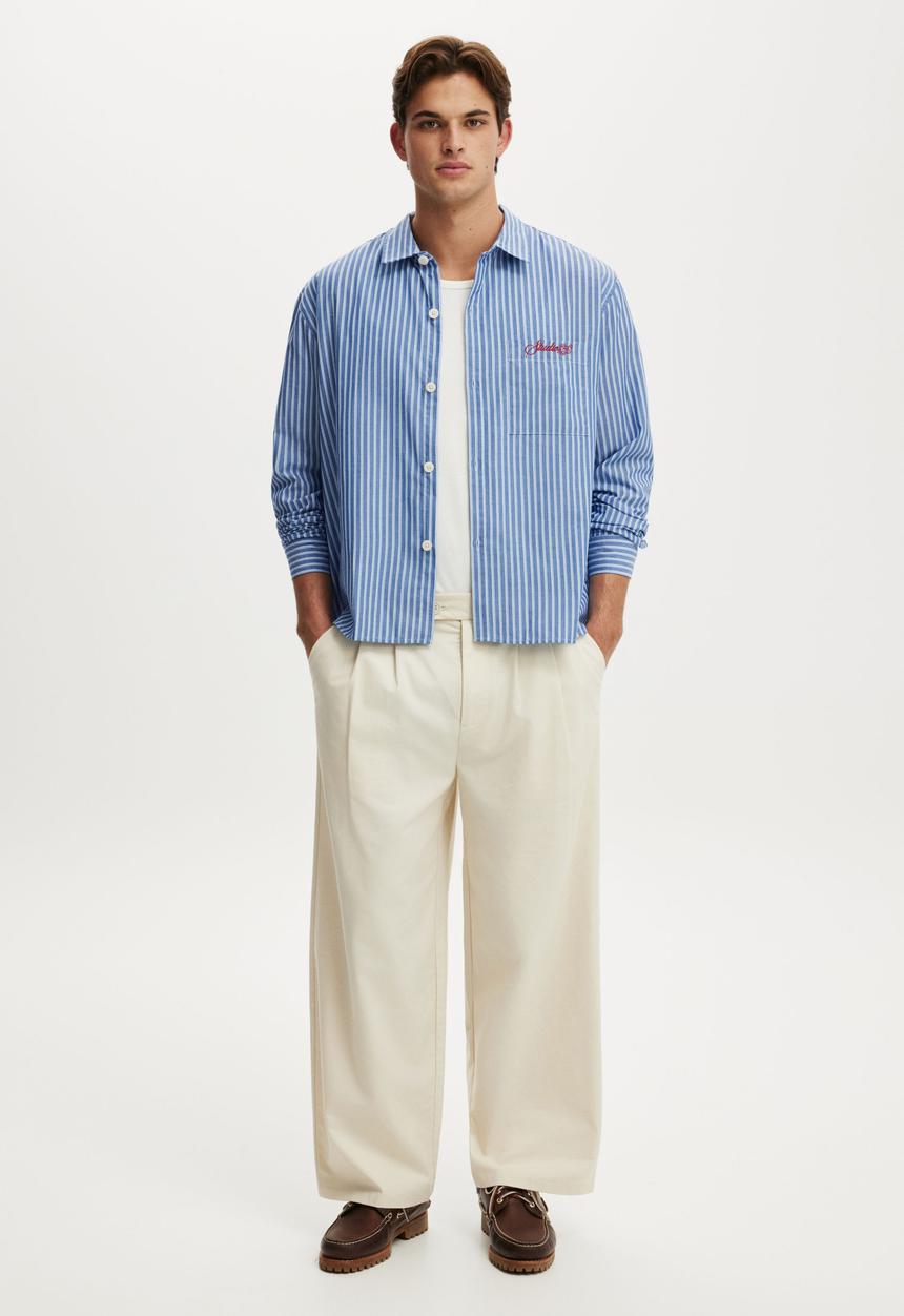 Cotton On - Bedford Long Sleeve Shirt - Indigo Stripe