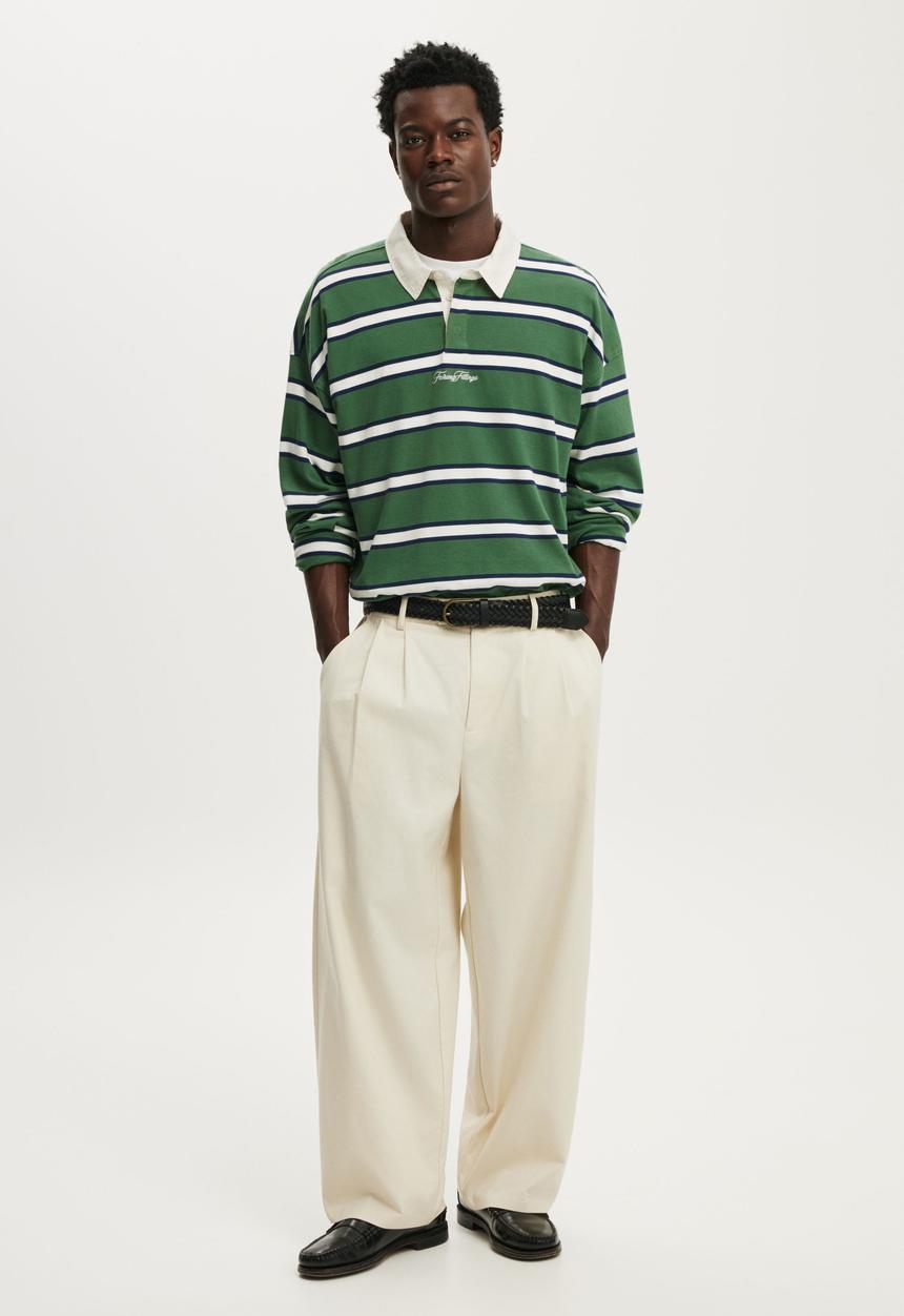 Cotton On - Box Fit Rugby Polo - Green Bold Stripe