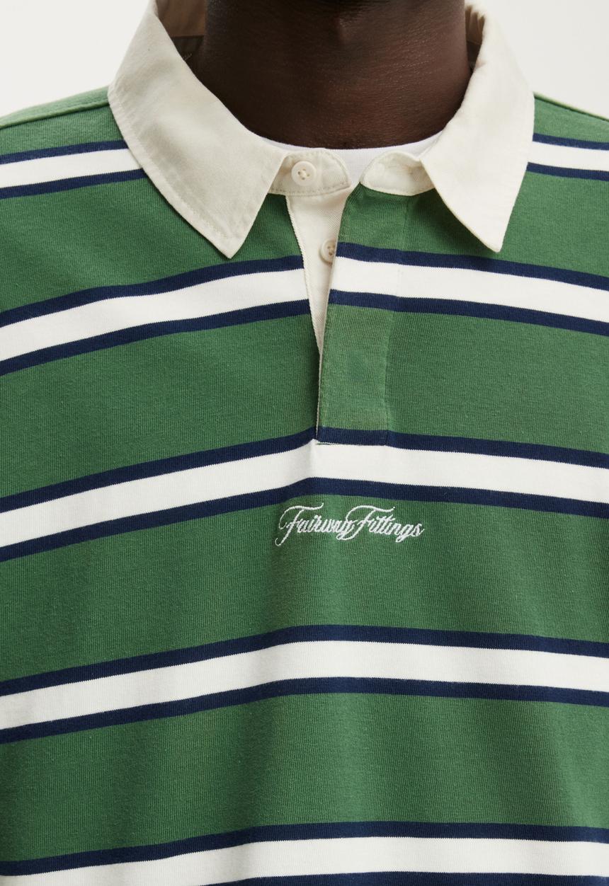 Cotton On - Box Fit Rugby Polo - Green Bold Stripe