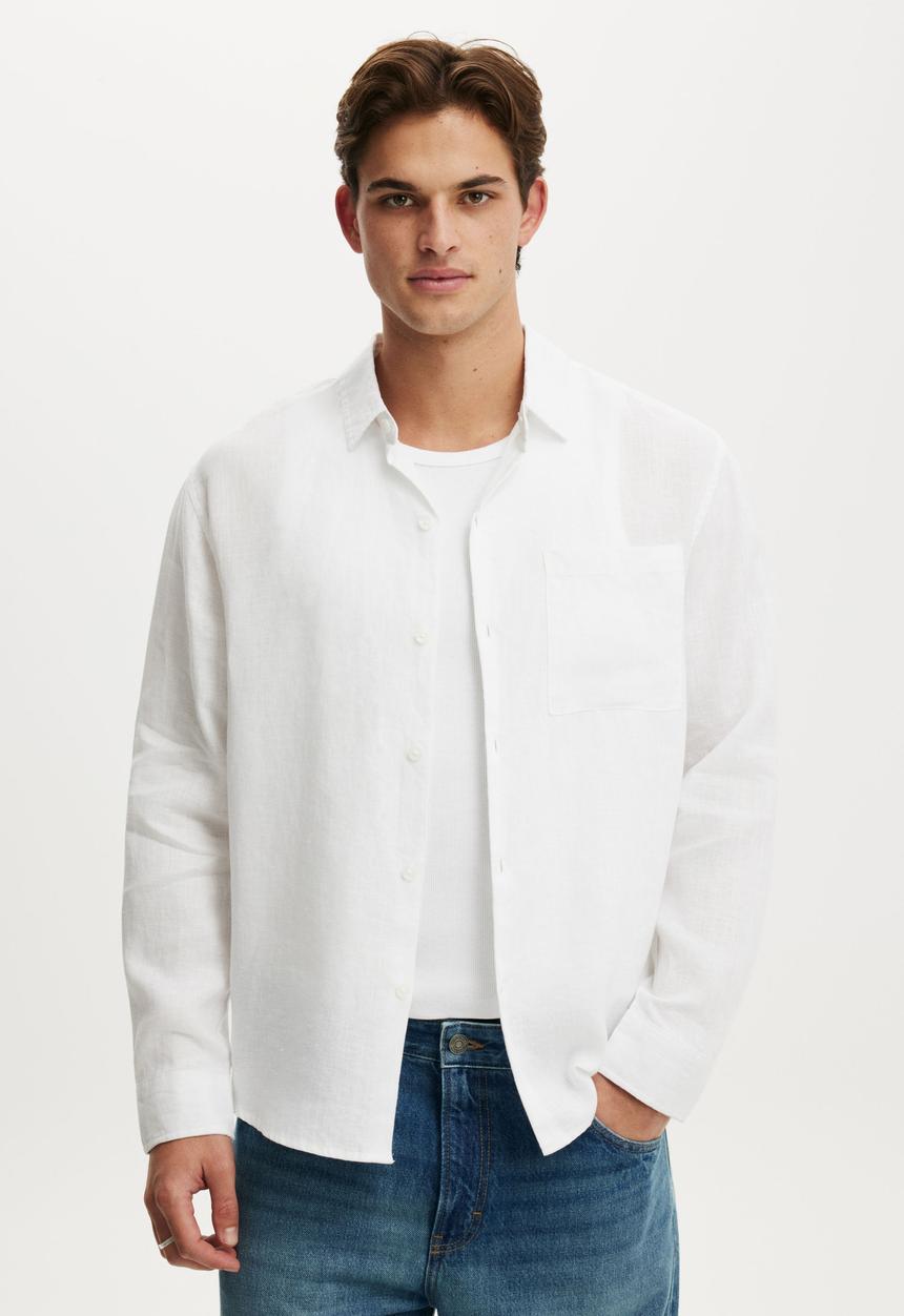 Cotton On - Relaxed Linen Long Sleeve Shirt - White