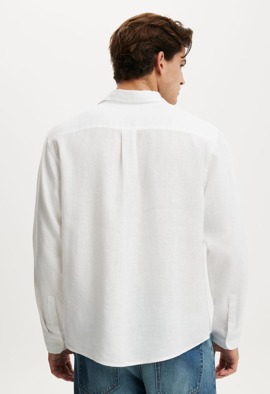 Cotton On - Relaxed Linen Long Sleeve Shirt - White