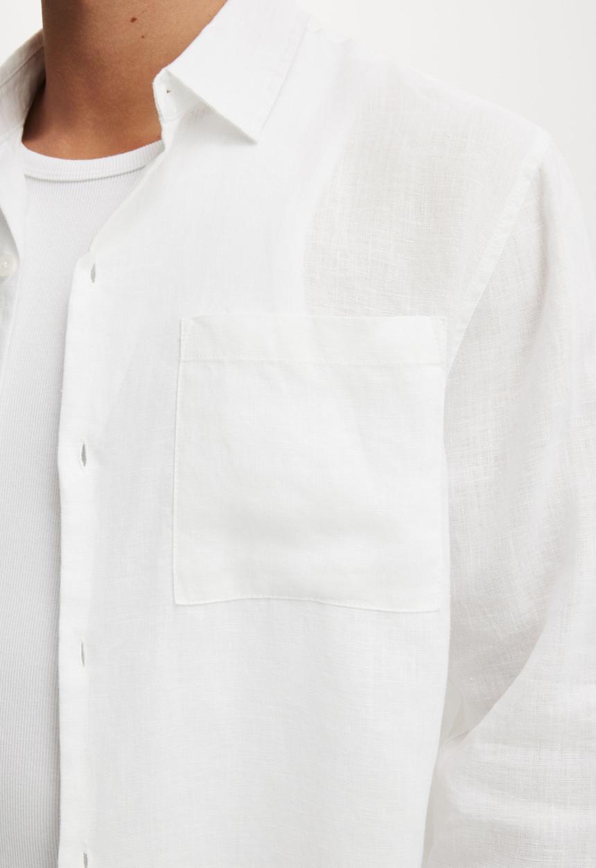 Cotton On - Relaxed Linen Long Sleeve Shirt - White