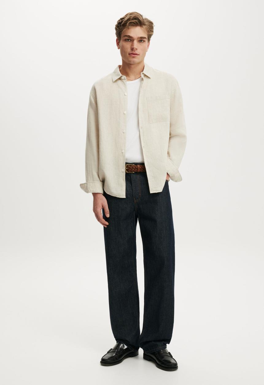 Cotton On - Relaxed Linen Long Sleeve Shirt - Oatmeal