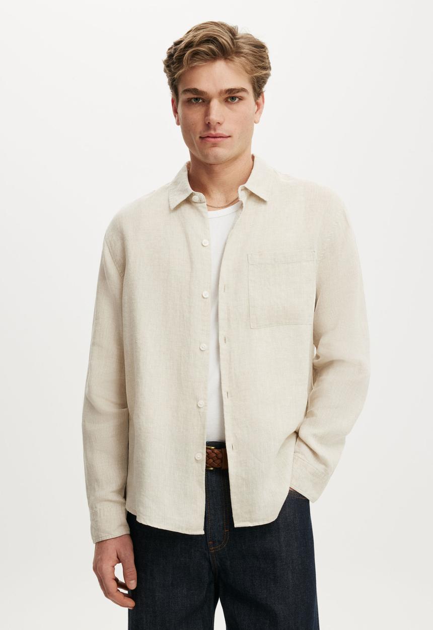 Cotton On - Relaxed Linen Long Sleeve Shirt - Oatmeal