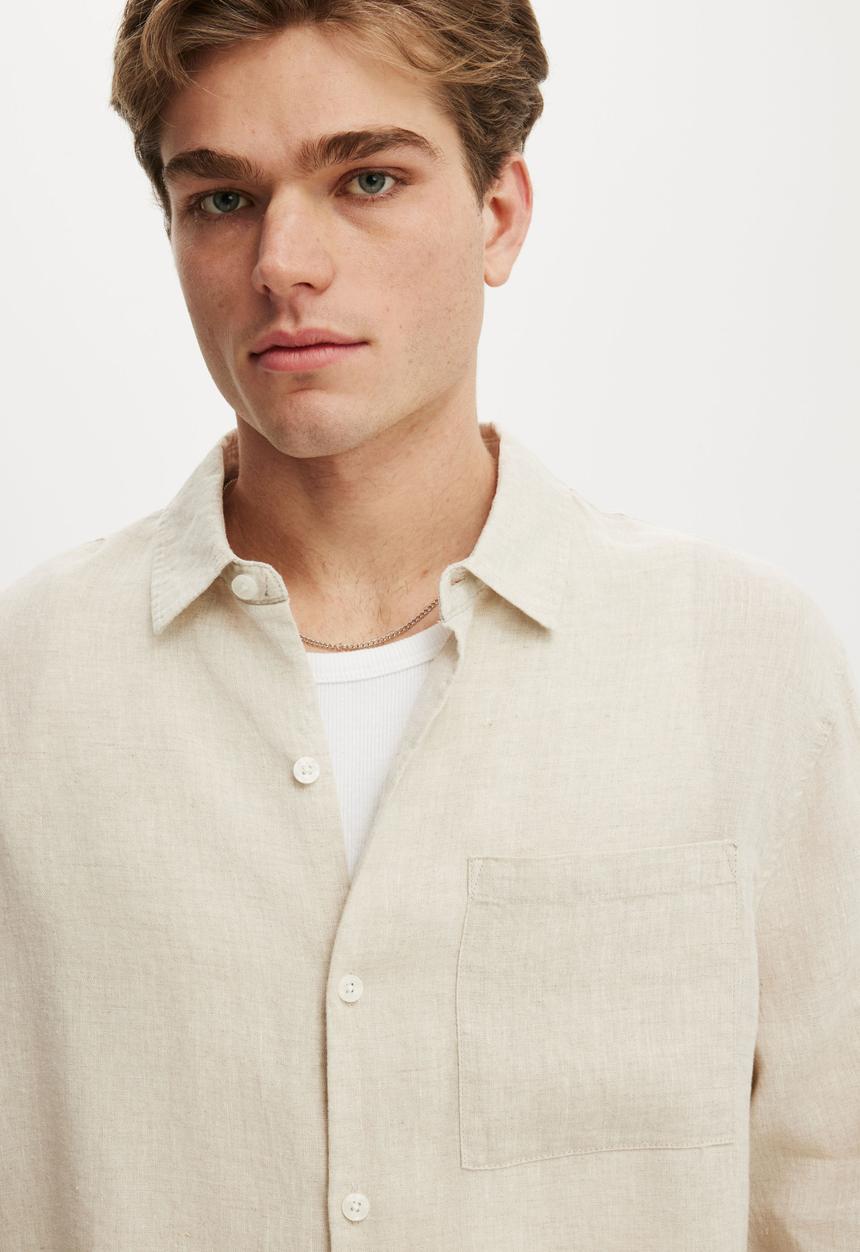 Cotton On - Relaxed Linen Long Sleeve Shirt - Oatmeal