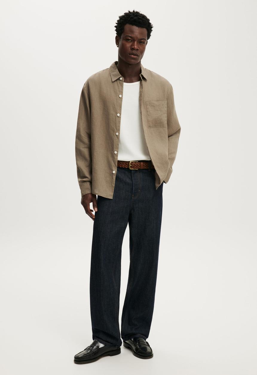 Cotton On - Relaxed Linen Long Sleeve Shirt - Worn Olive