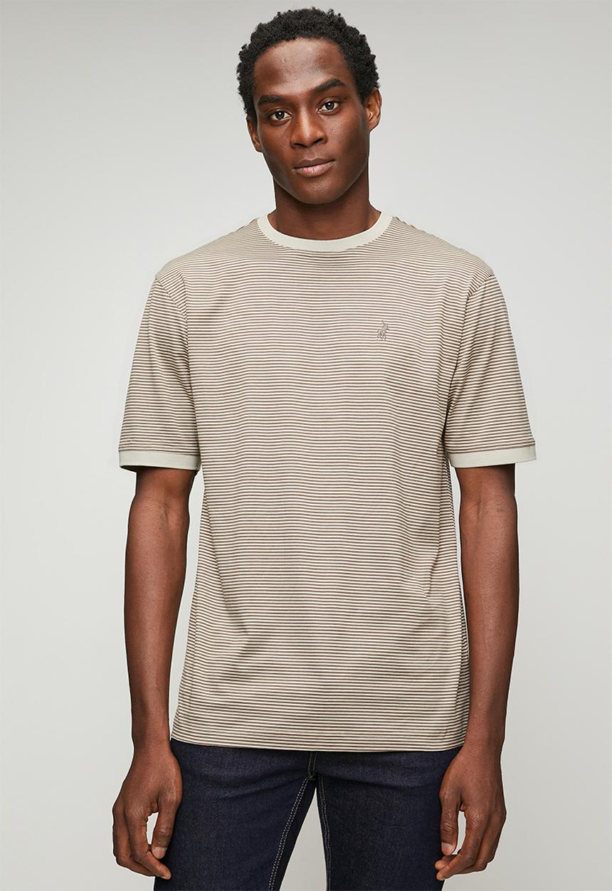 POLO - Mens crew neck dm printed short sleeve tee - beige