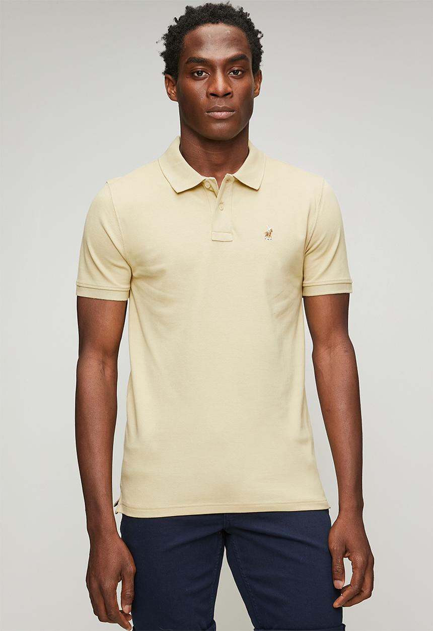 POLO - Mens essential pique short sleeve golfer - beige