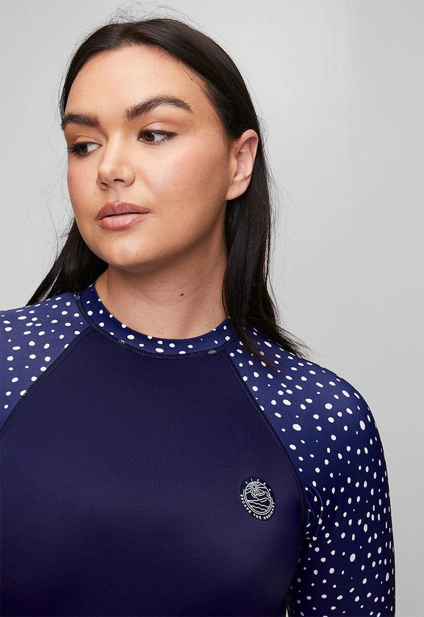 Lizzy - Plus ladies long sleeve full body rashie - navy whale shark