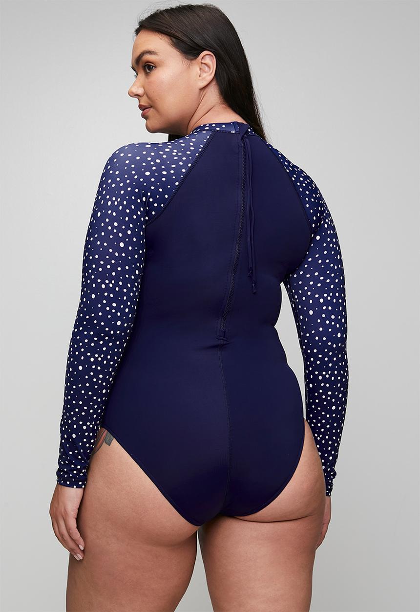 Lizzy - Plus ladies long sleeve full body rashie - navy whale shark