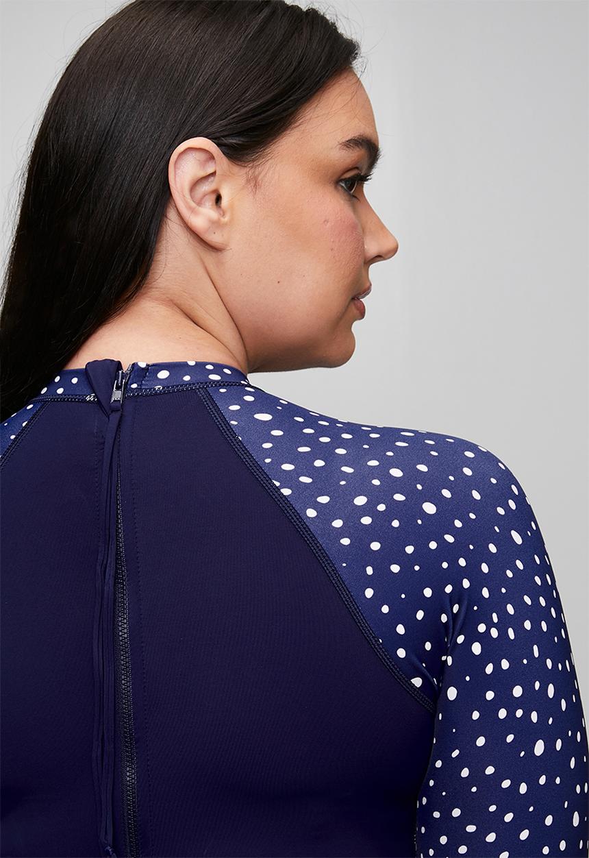 Lizzy - Plus ladies long sleeve full body rashie - navy whale shark