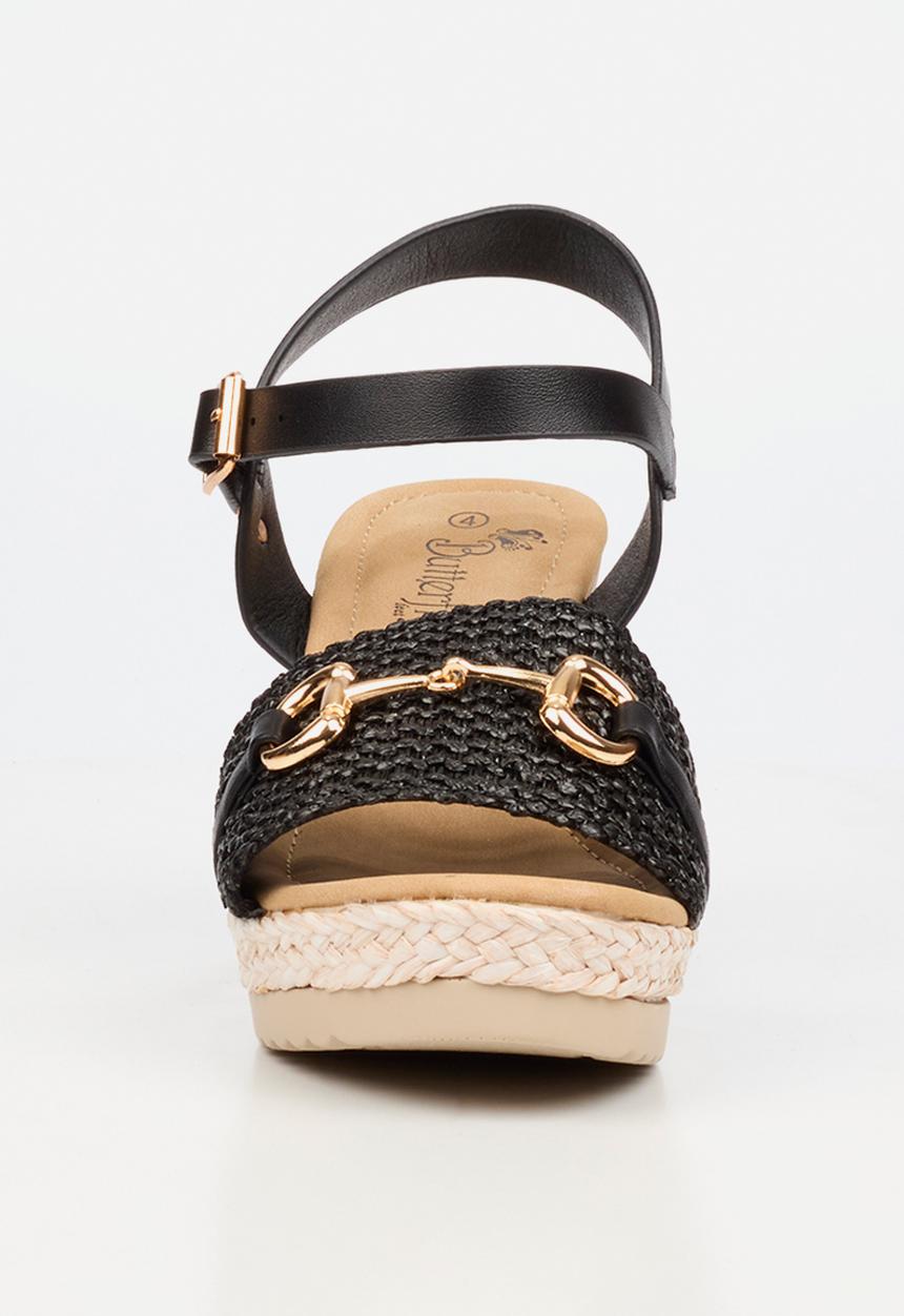 Butterfly Feet - Avery 7 raffia wedge heel - black