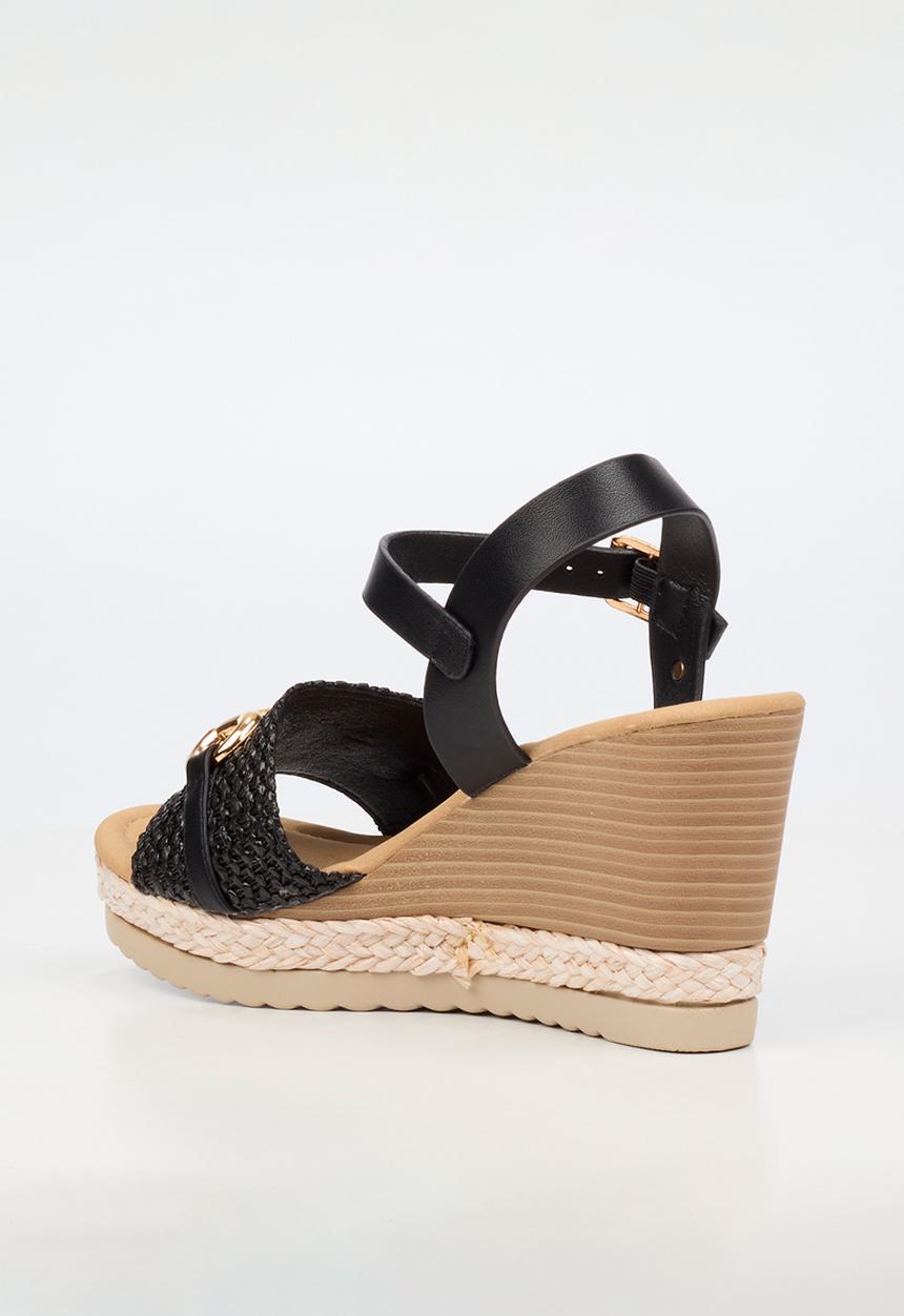 Butterfly Feet - Avery 7 raffia wedge heel - black
