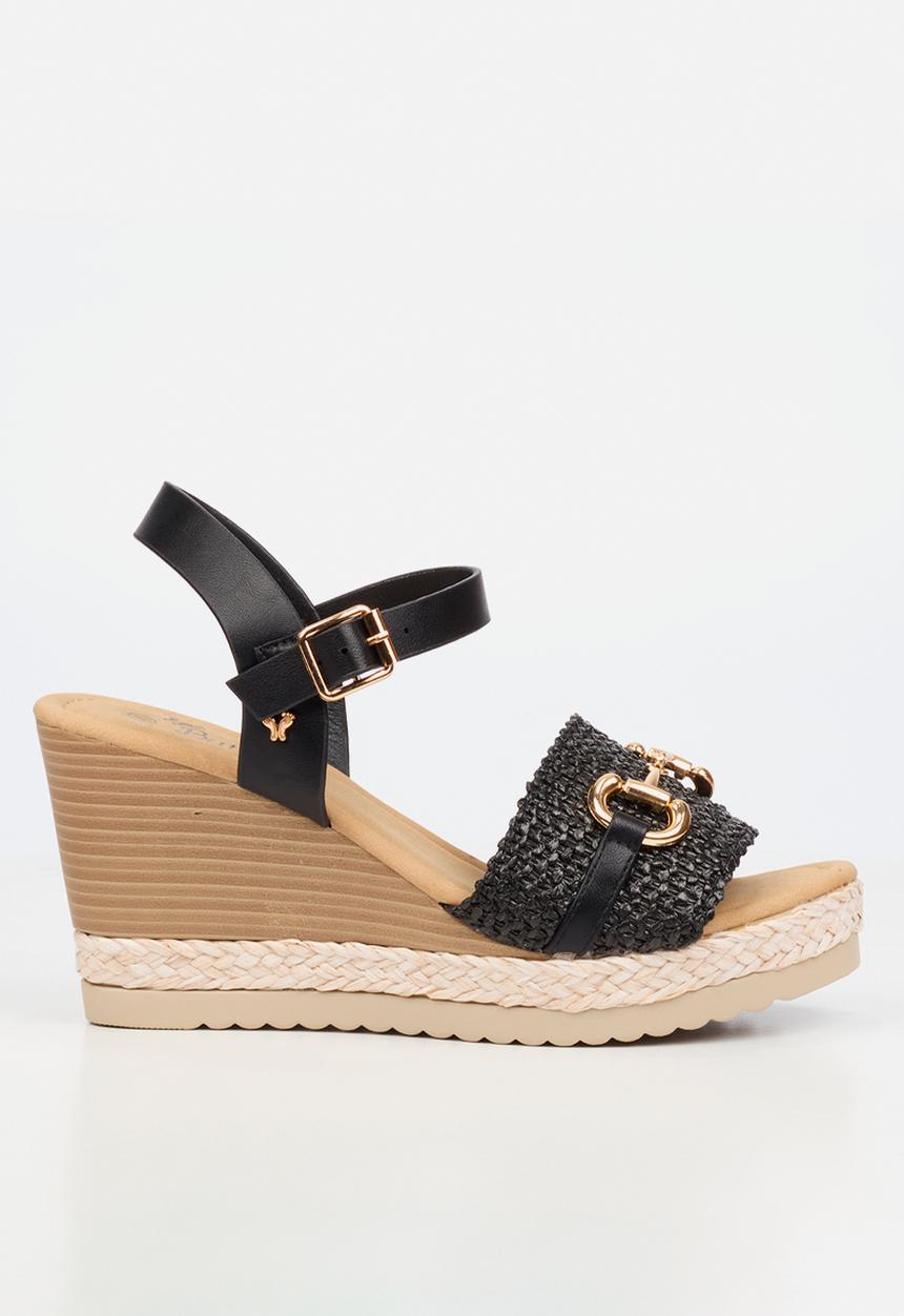 Butterfly Feet - Avery 7 raffia wedge heel - black