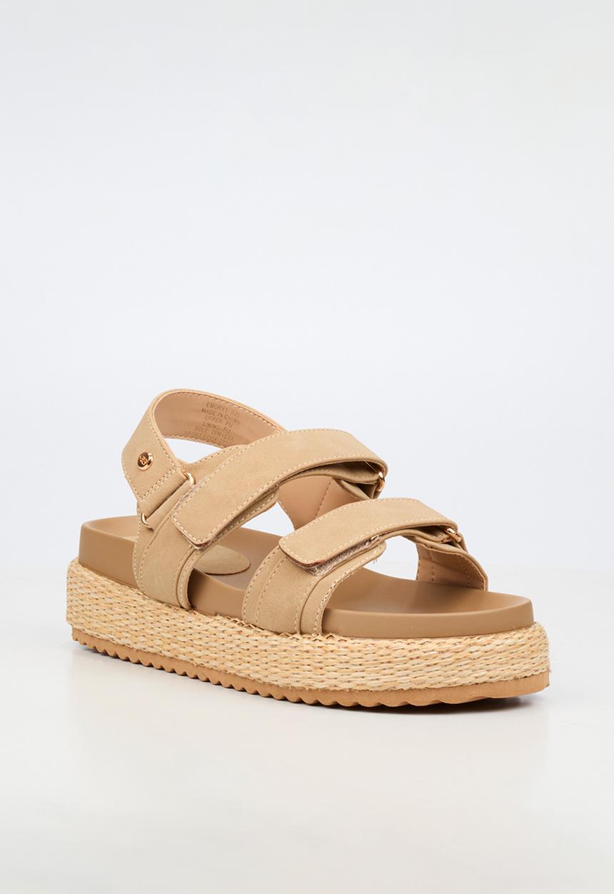 Miss Black - Emory 1 chunky strap wedge - natural