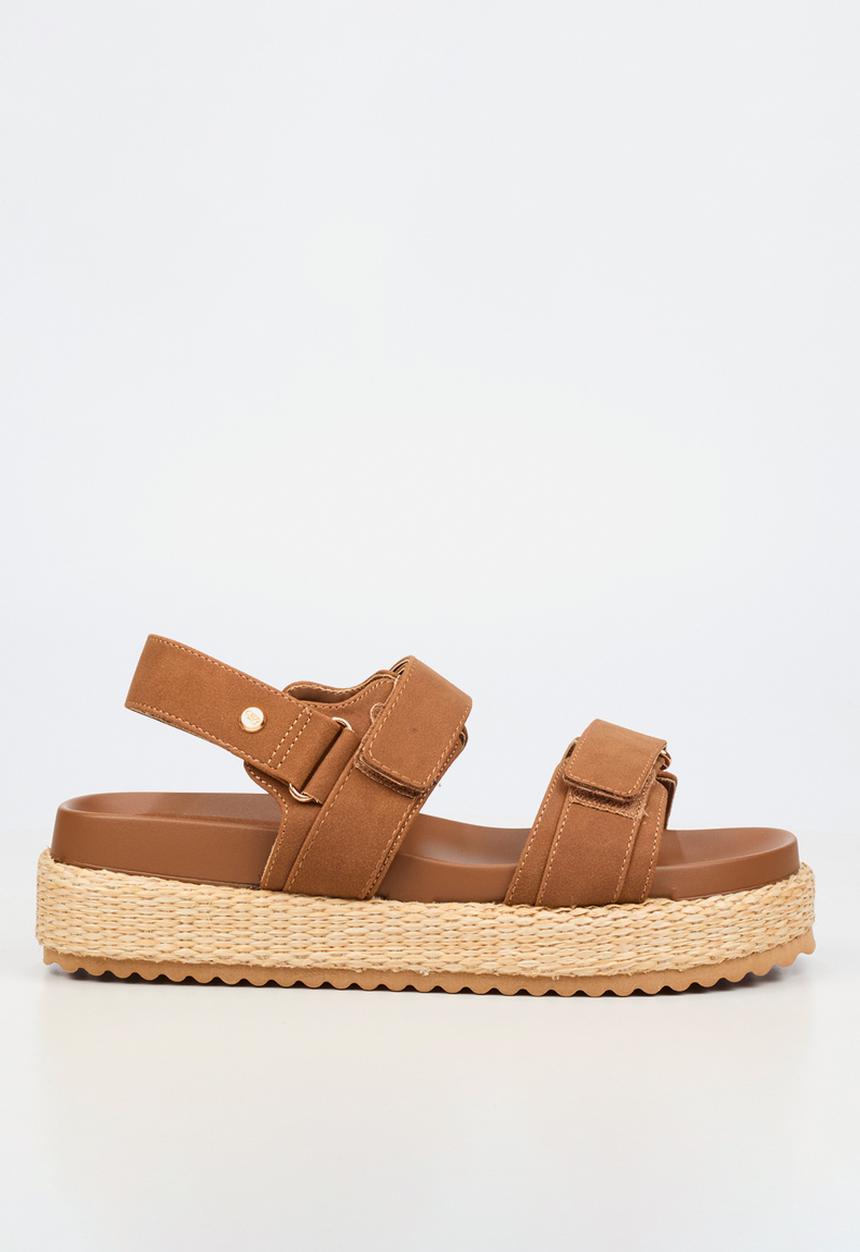 Miss Black - Emory 1 chunky strap wedge - tan