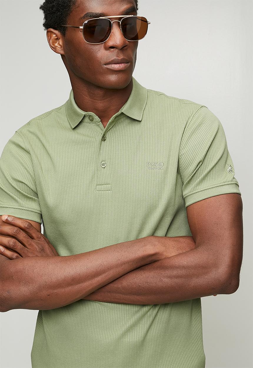 POLO - MENS PJC SS RIBBED GOLFER - Green