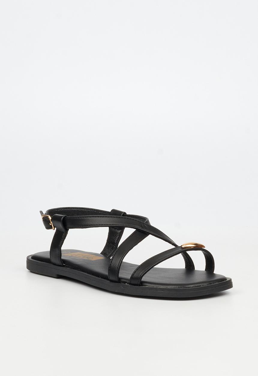 Little Miss Black - Amy 2 Gold Trim Sandal - Black