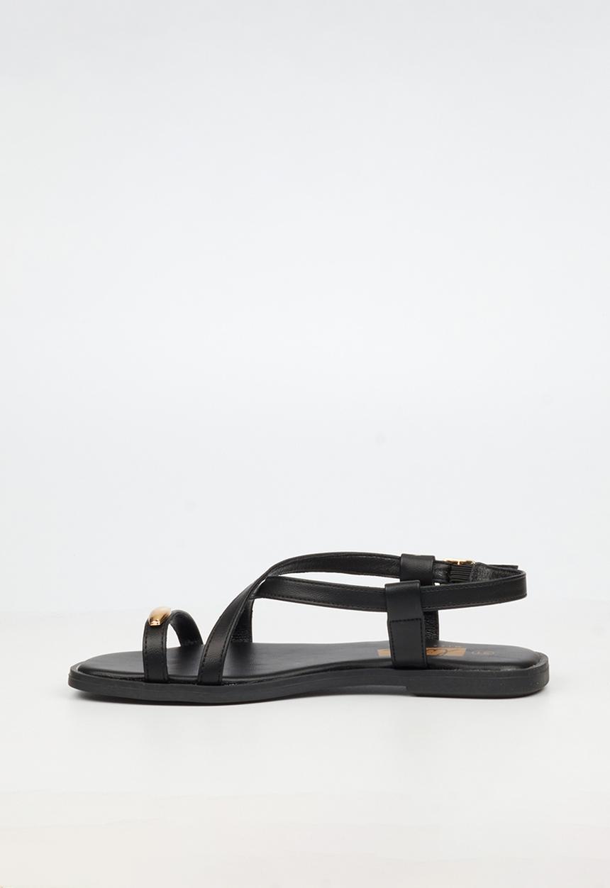 Little Miss Black - Amy 2 Gold Trim Sandal - Black