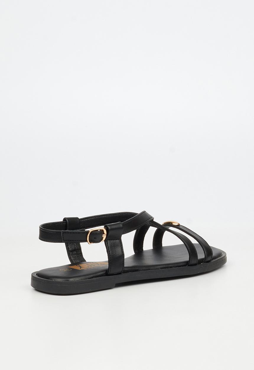 Little Miss Black - Amy 2 Gold Trim Sandal - Black