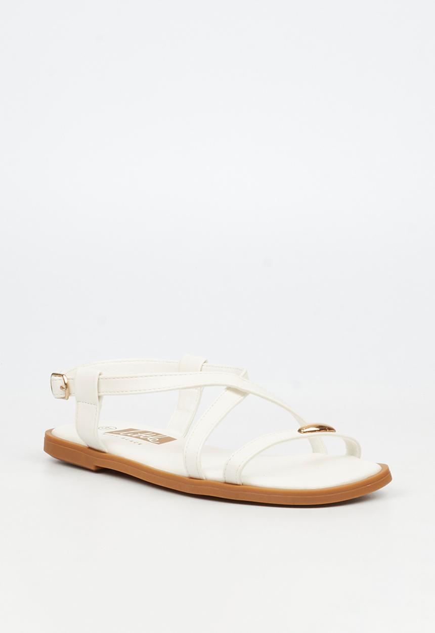 Little Miss Black - Amy 2 Gold Trim Sandal - White