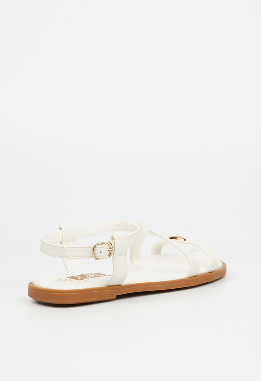 Little Miss Black - Amy 2 Gold Trim Sandal - White