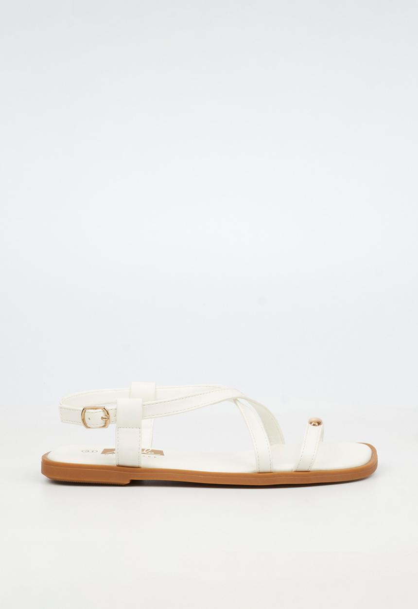 Little Miss Black - Amy 2 Gold Trim Sandal - White