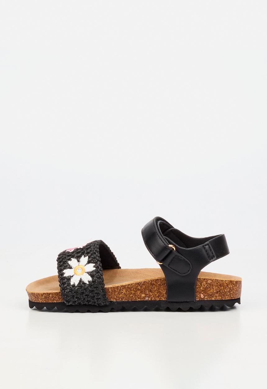 Little Miss Black - Iris 1 Raffia Cork Sandal - Black