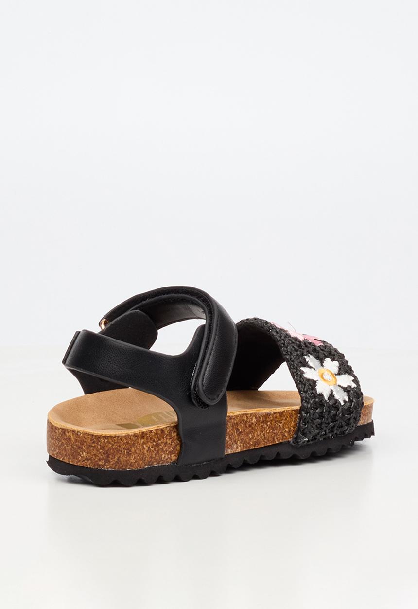 Little Miss Black - Iris 1 Raffia Cork Sandal - Black