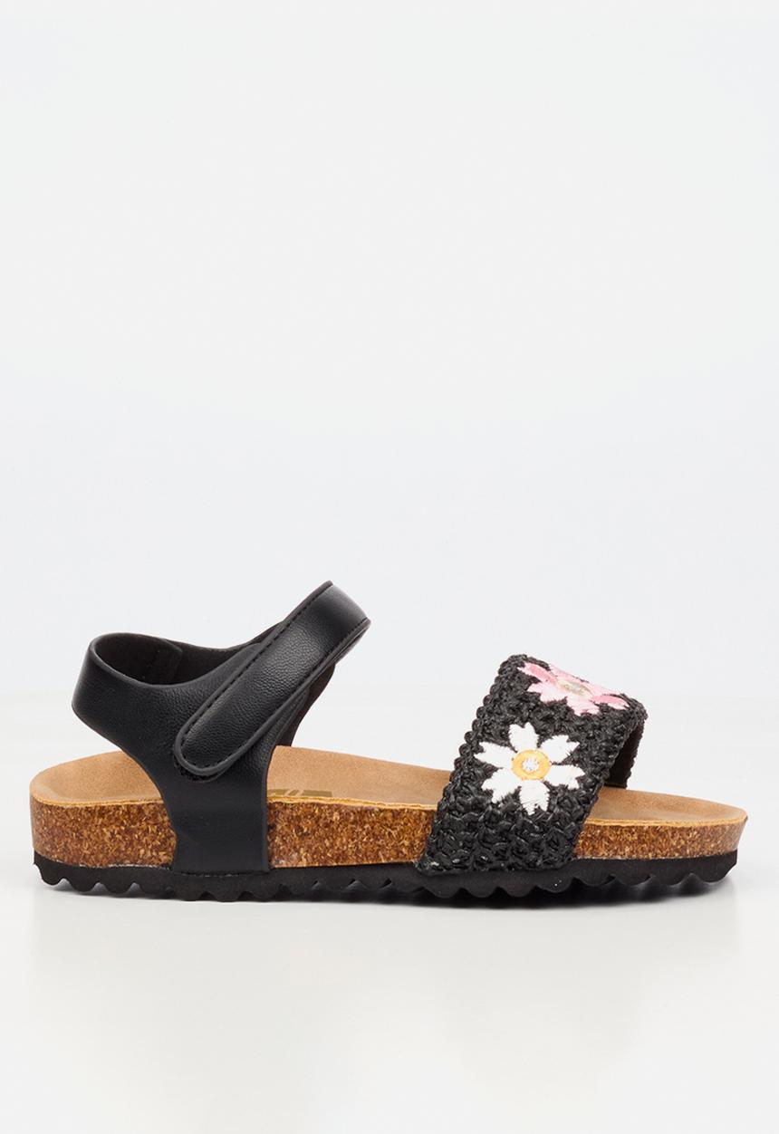 Little Miss Black - Iris 1 Raffia Cork Sandal - Black