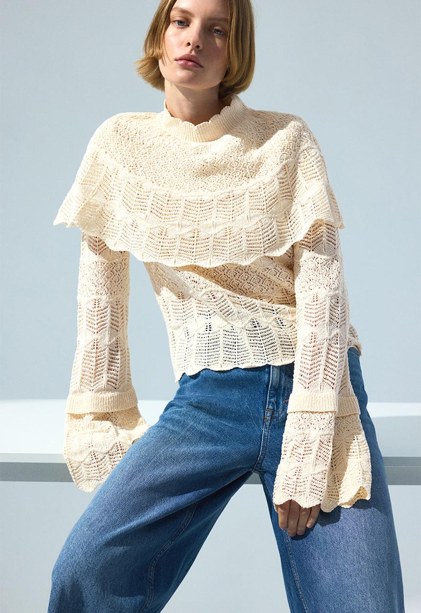 H&M - Lace-look cape top - cream