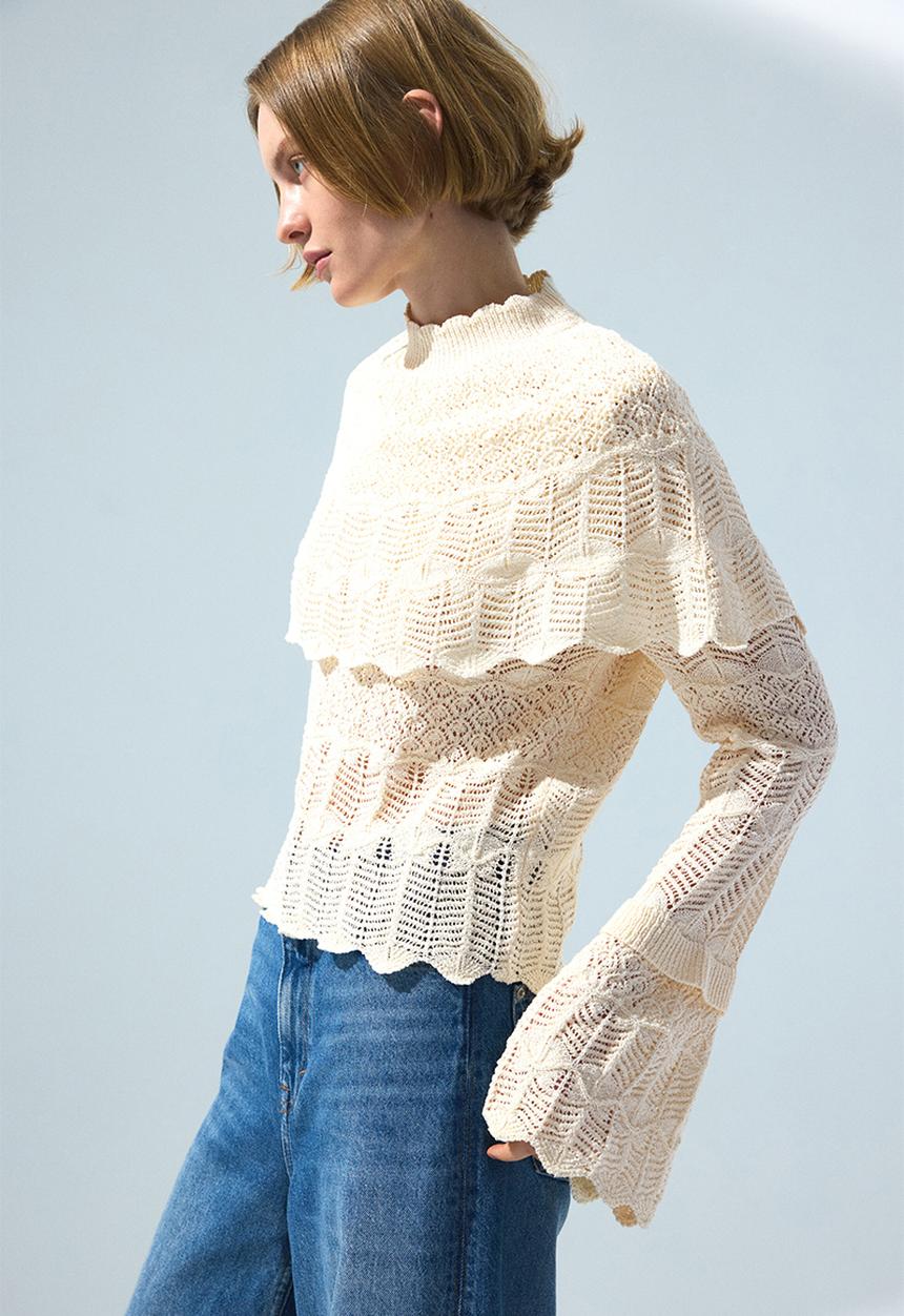H&M - Lace-look cape top - cream