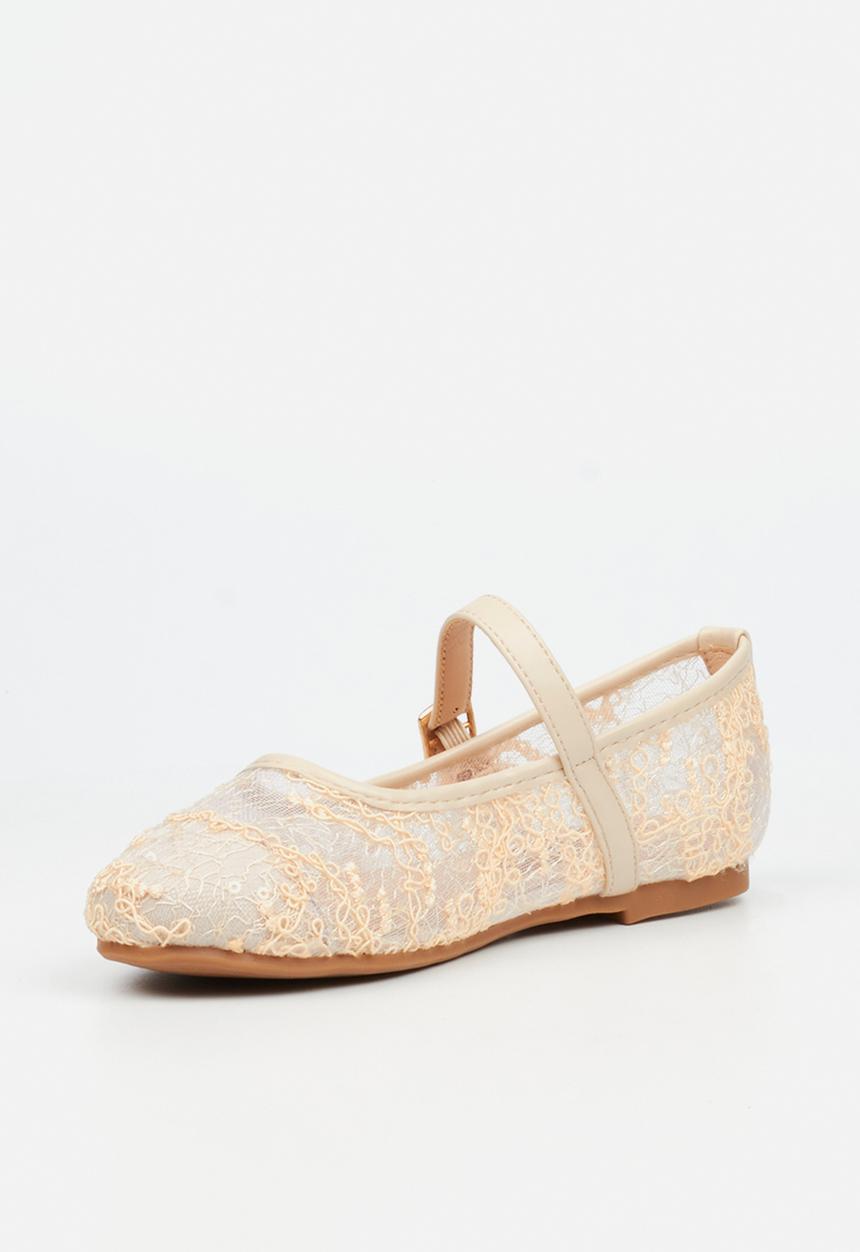 Little Miss Black - Lovely 1 Lace Mary-Jane Pump - Natural