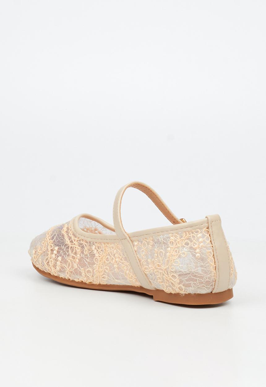 Little Miss Black - Lovely 1 Lace Mary-Jane Pump - Natural