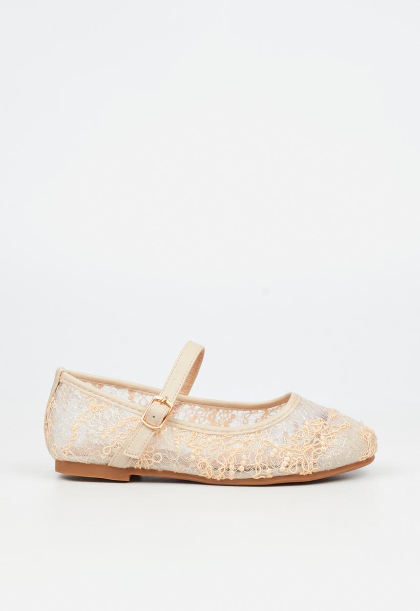 Little Miss Black - Lovely 1 Lace Mary-Jane Pump - Natural