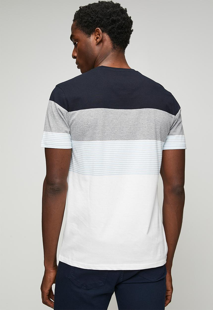 POLO - MENS CREW NECK STRIPE POCKET TEE - Blue