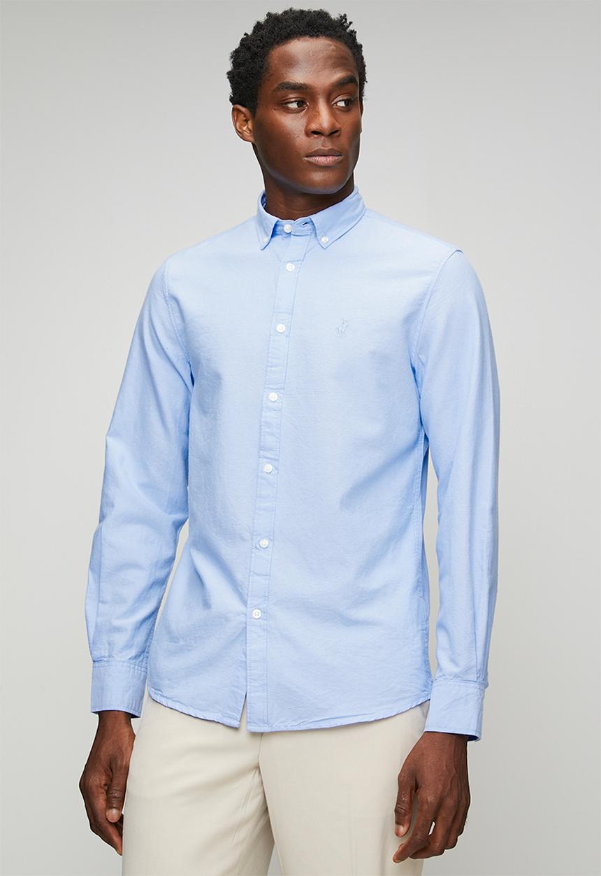 POLO - Mens ls classic plain oxford shirt - blue