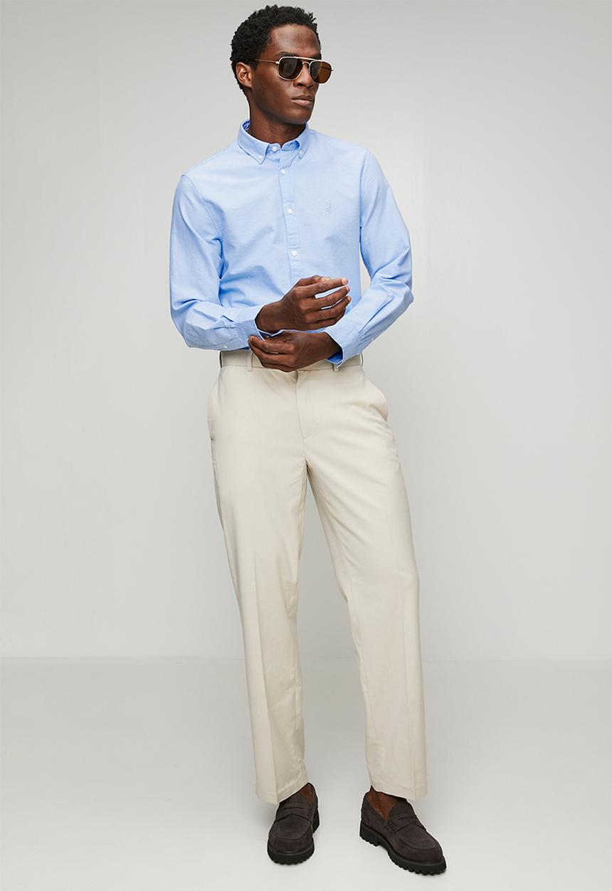 POLO - Mens ls classic plain oxford shirt - blue