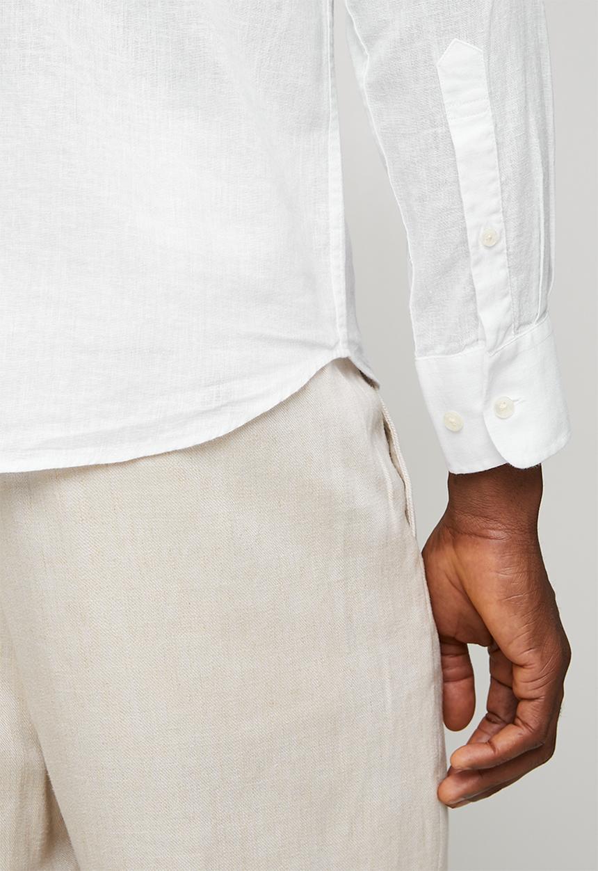 POLO - Mens long sleeve  plain linen blend shirt - white
