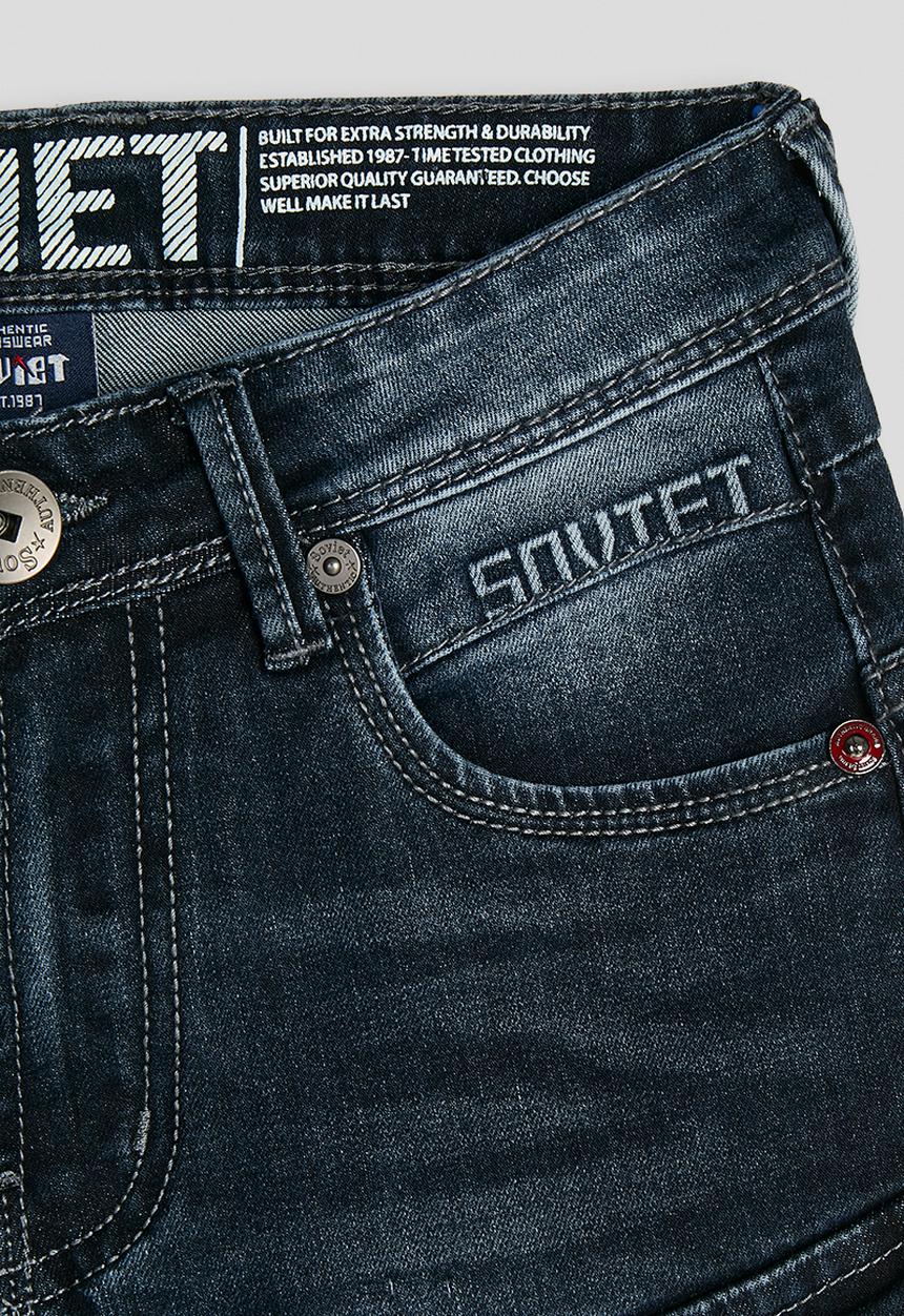 SOVIET - Boys Cargo Pocket Denim Short - Blue Black