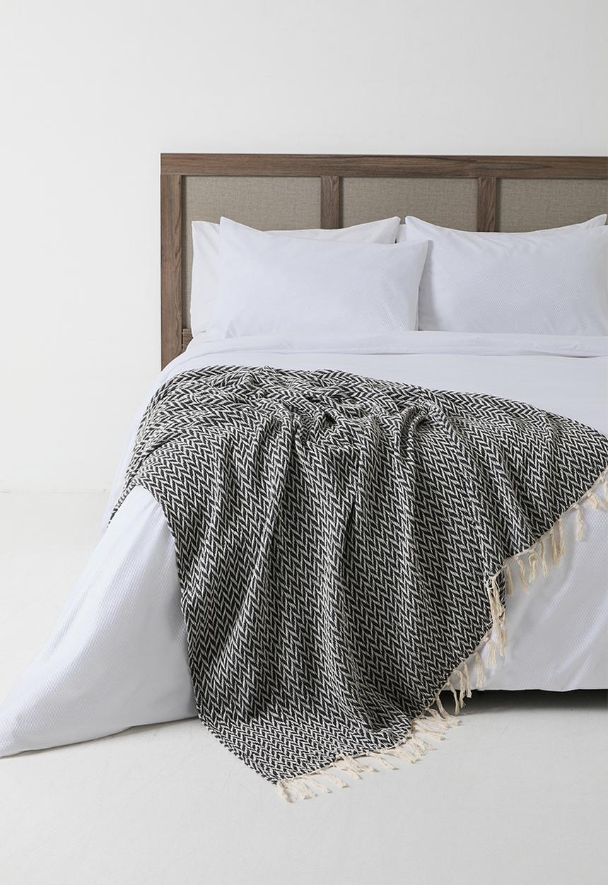 Sixth Floor - Herringbone Cotton Throw - Charcoal