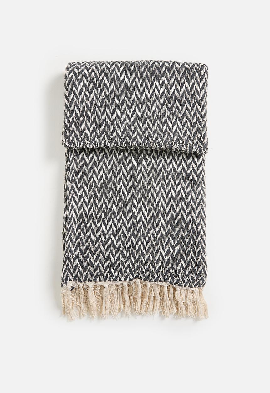 Sixth Floor - Herringbone Cotton Throw - Charcoal
