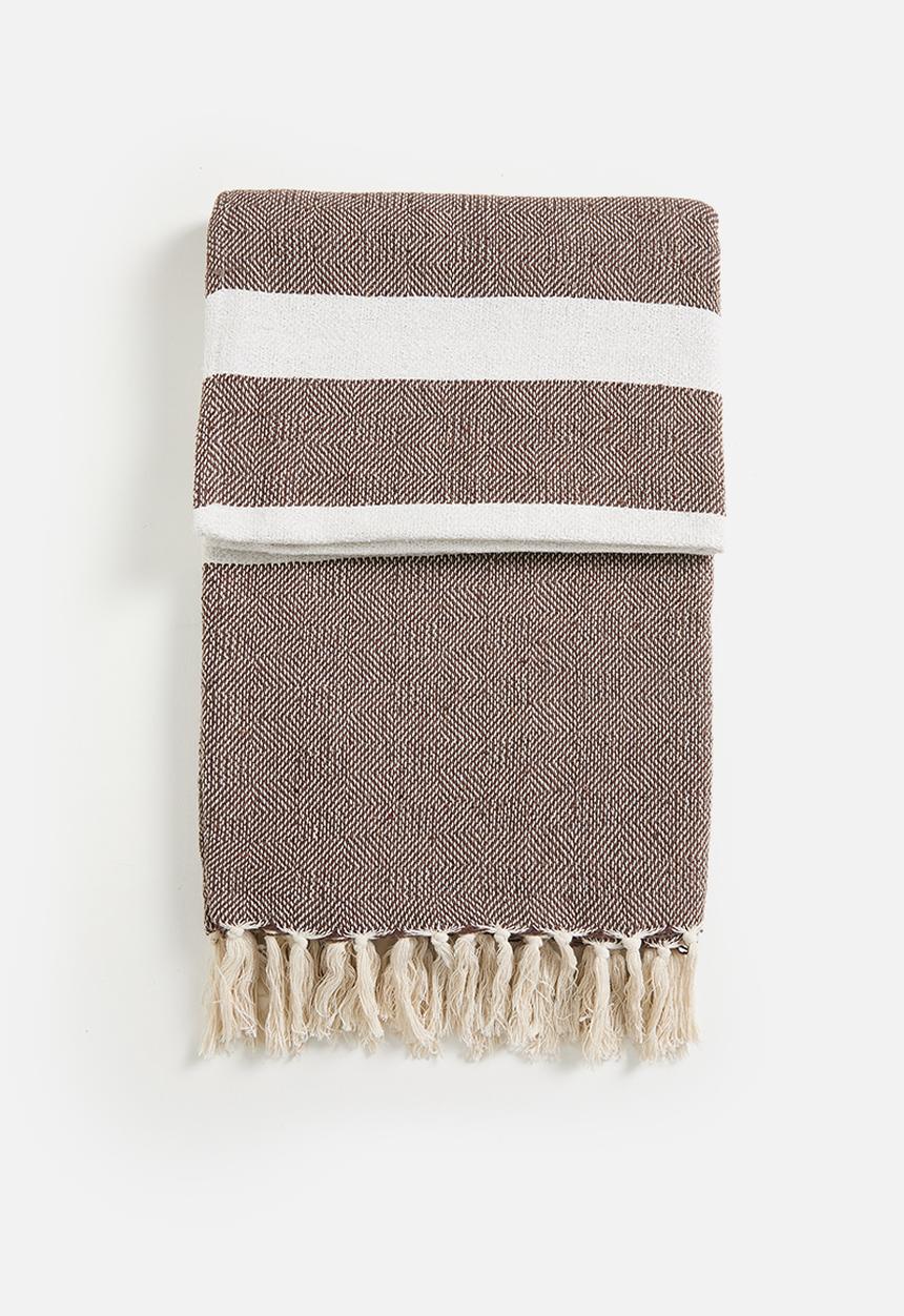 Sixth Floor - Stripe Cotton Throw - Coffee