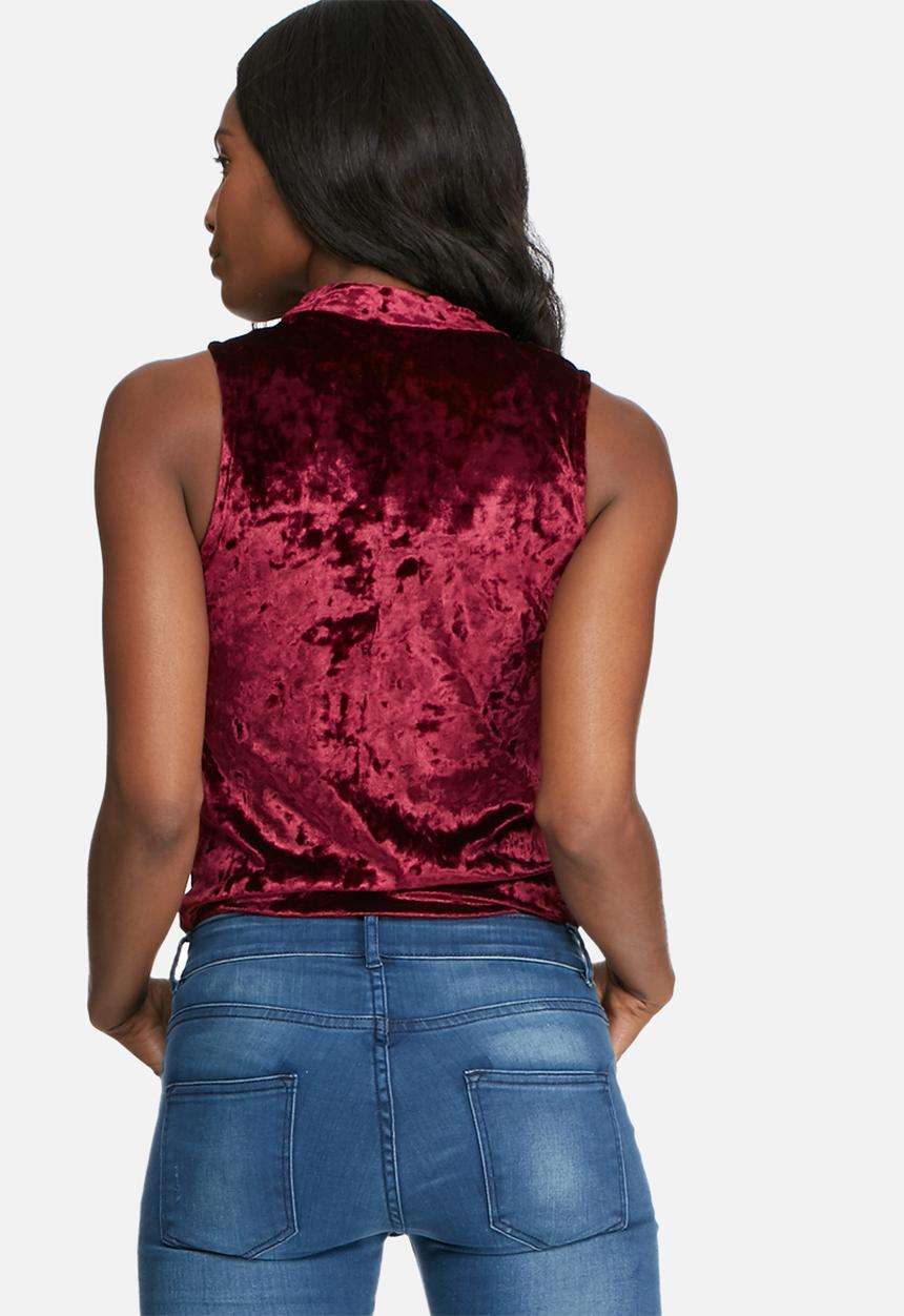 dailyfriday - Crushed velvet v-neck cut out top